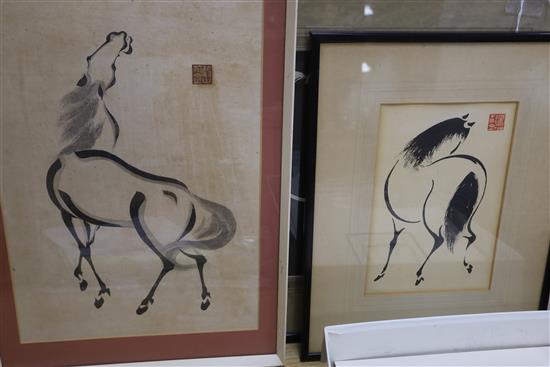 A collection of five Chinese prints, a Victorian sampler etc